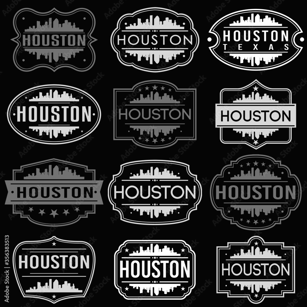 Houston Texas Skyline. Premium Quality Stamp Frames. Grunge Design. Icon Art Vector. Old Style Frames.