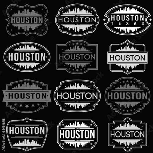Houston Texas Skyline. Premium Quality Stamp Frames. Grunge Design. Icon Art Vector. Old Style Frames. © josepperianes