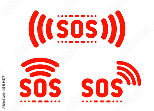 SOS sign, icon, label, marker set. Vector illustration