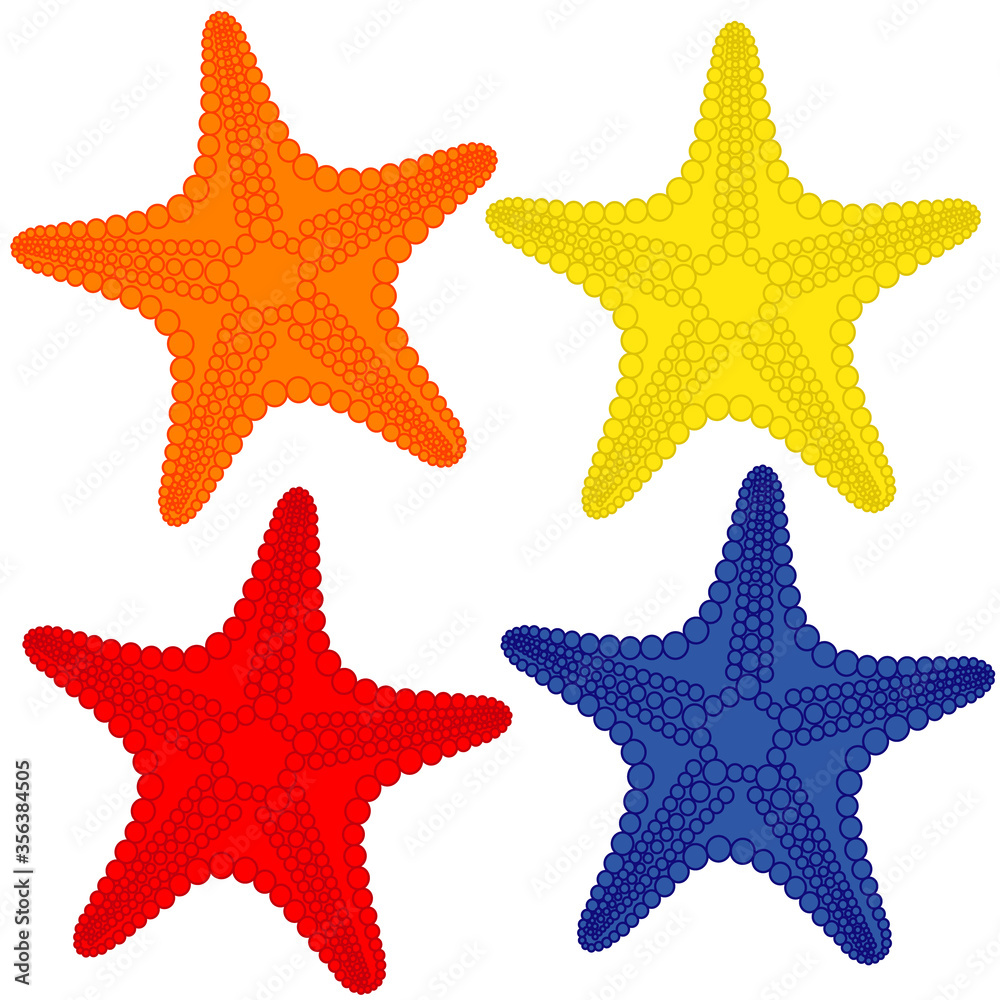 A set of vector sea stars. Vector illustration on a white isolated background. A set of vector sea stars. Vector illustration on a white isolated background.
