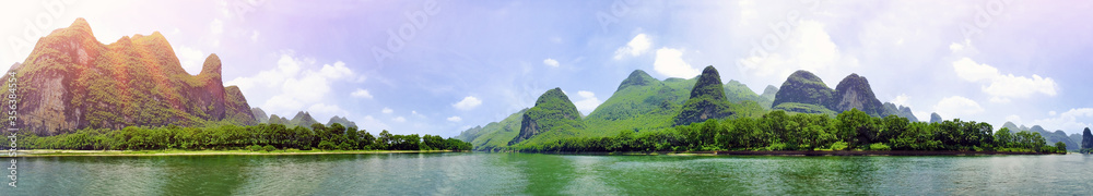 Guilin 360 panorama view from middle of the river Guilin 360 panorama view from middle of the river