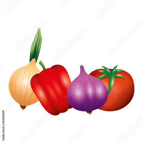 tomato onion pepper and garlic design, Vegetable organic food healthy fresh natural and market theme Vector illustration