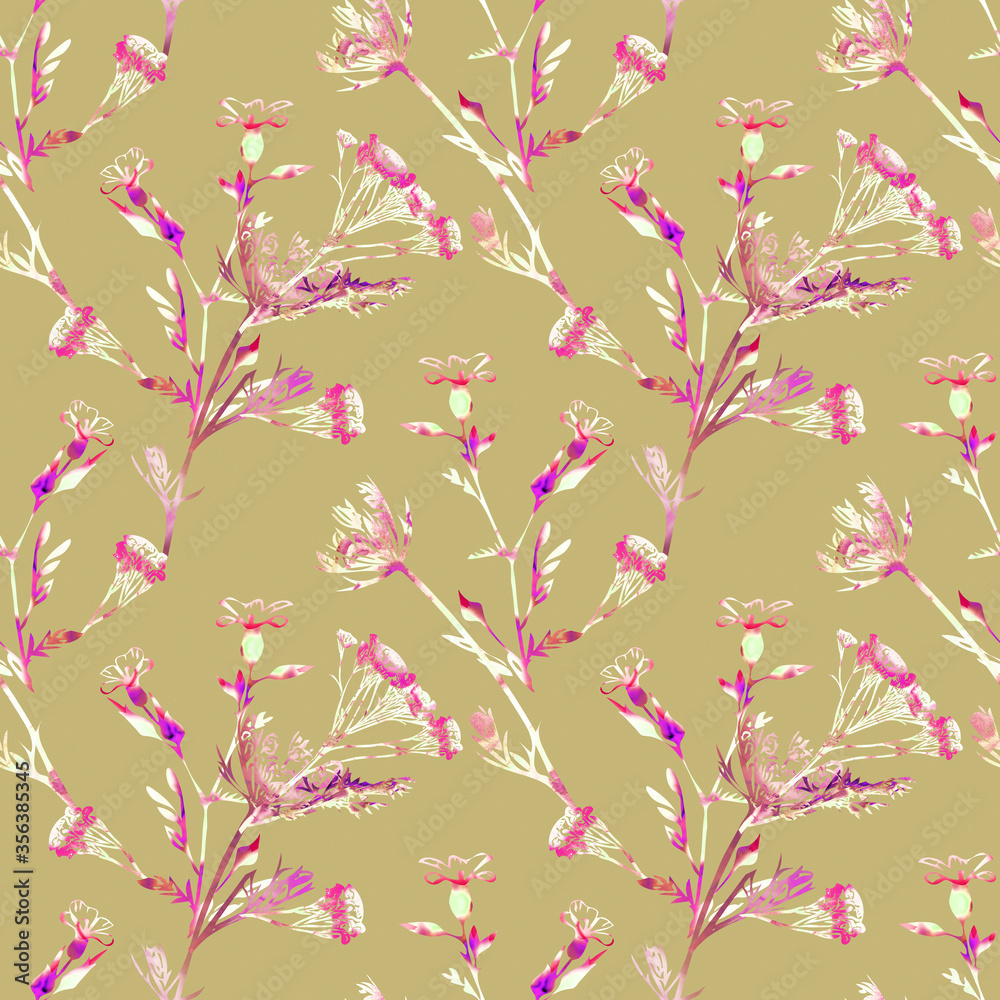 Field flowers with curry plant, seamless pattern Field flowers with curry plant, seamless pattern