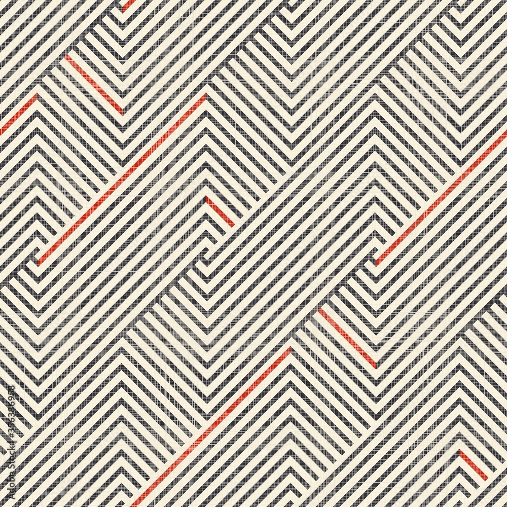Obraz premium Abstract seamless striped geometric pattern on texture background in retro colors. Creative vector pattern for ceramic tile, wallpaper, linoleum, textile, web page background.