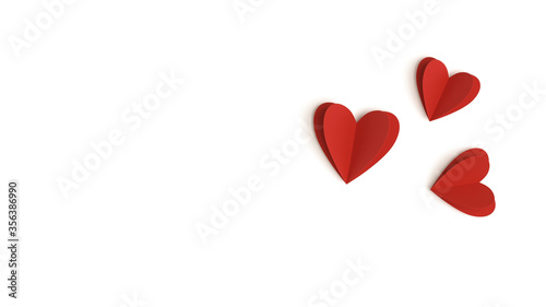 Fotografiet Red paper cut hearts isolated on white background, top view image