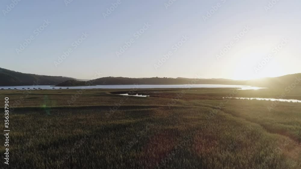Animation of movement in slow motion across an open country landscape with a river Animation of movement in slow motion across an open country landscape with a river