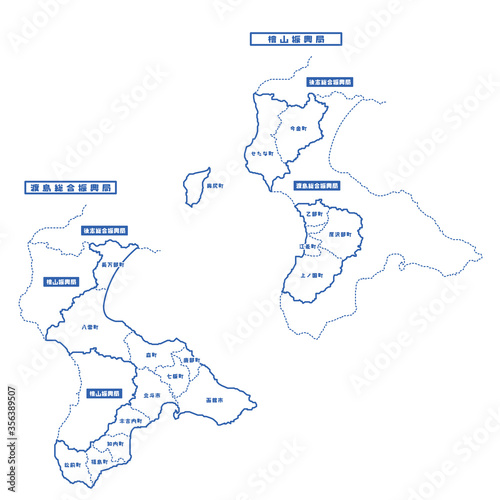 渡島総合振興局・檜山振興局地図 シンプル白地図 市区町村