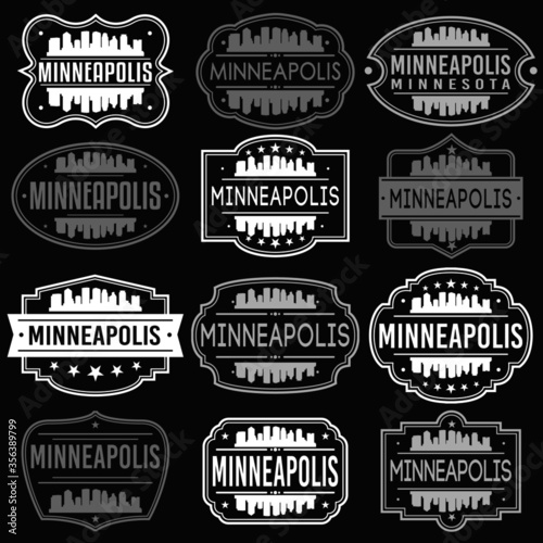 Minneapolis Minnesota Skyline. Premium Quality Stamp Frames. Grunge Design. Icon Art Vector. Old Style Frames.