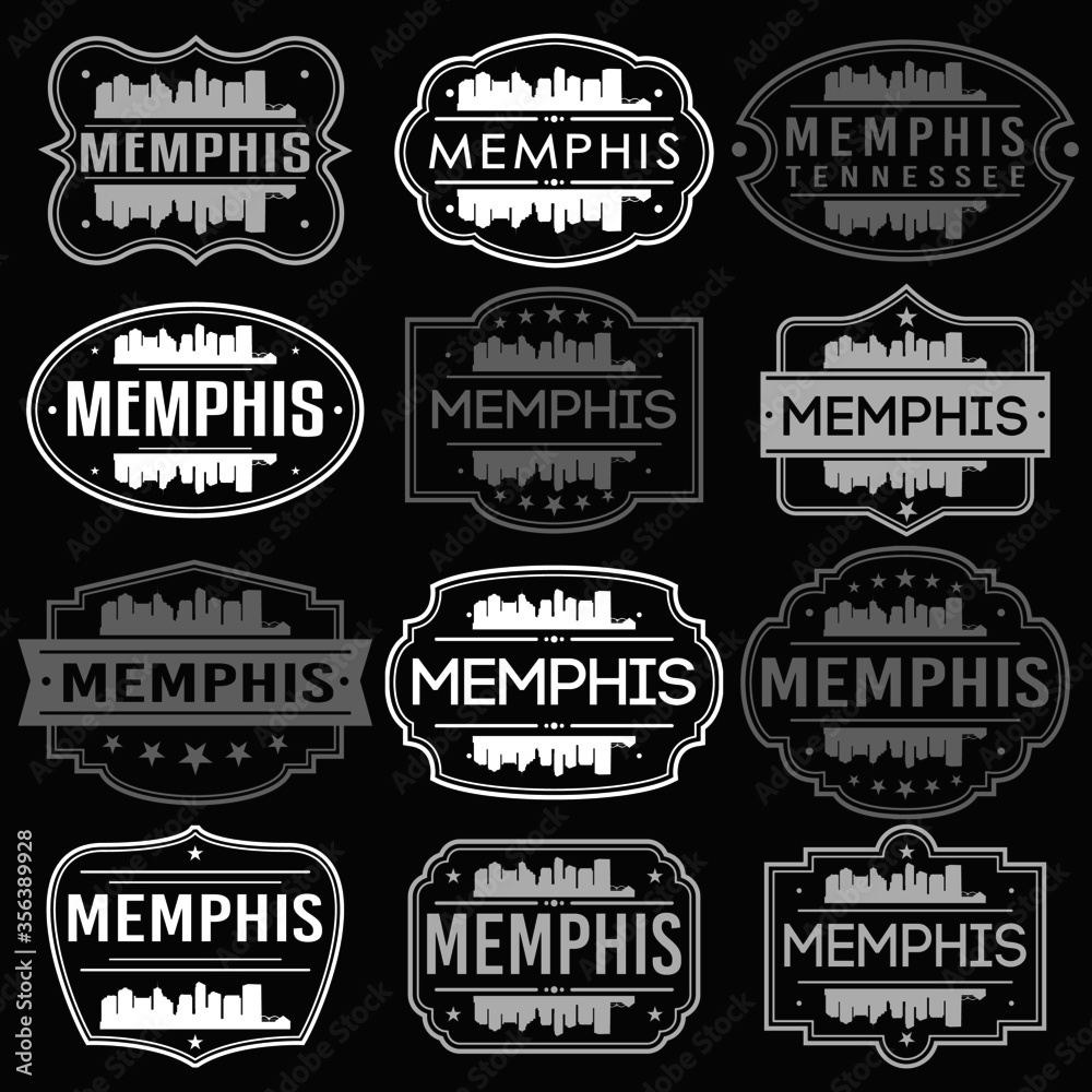 Memphis Tennessee Skyline. Premium Quality Stamp Frames. Grunge Design. Icon Art Vector. Old Style Frames.