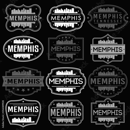 Memphis Tennessee Skyline. Premium Quality Stamp Frames. Grunge Design. Icon Art Vector. Old Style Frames.