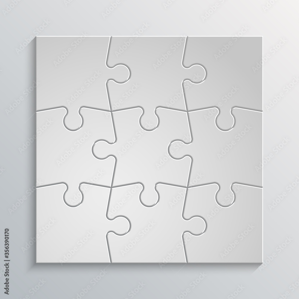 Fototapeta premium Nine sided 3d puzzle presentation infographic template with explanatory text field for business statistics