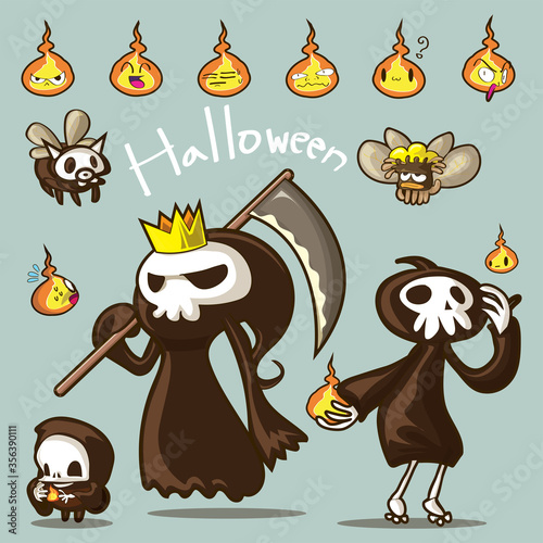 Character Design Halloween Set : MESSENGER OF DEATH and Friend. And mix object ghost.