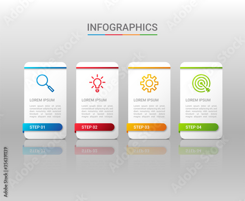 Business data visualization, infographic template with 4 steps on gray background, vector illustration