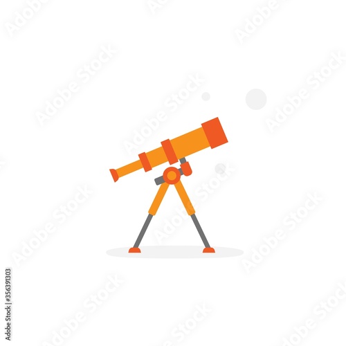 Orange cartoon telescope searching for stars or opportunities. Science, cosmos symbol.