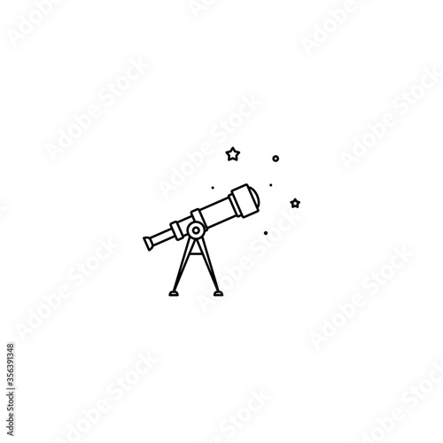 Black telescope with stars. Space spyglass. Astronomy, science, searching, looking symbol.