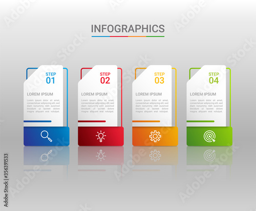 Business data visualization, infographic template with 4 steps on gray background, vector illustration