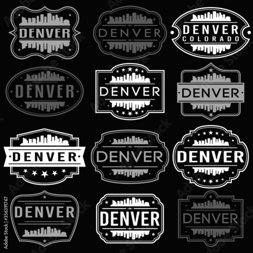 Denver Colorado Skyline. Premium Quality Stamp Frames. Grunge Design. Icon Art Vector. Old Style Frames.