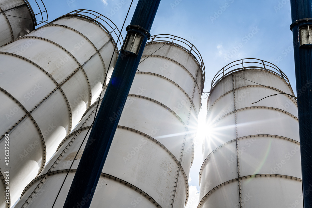 metal white silos - concrete production - cement plant