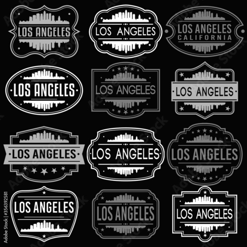 Los Angeles California Skyline. Premium Quality Stamp Frames. Grunge Design. Icon Art Vector. Old Style Frames.