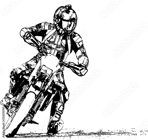 Motorcyclist at sport bike rides by empty asphalt road. sport bike