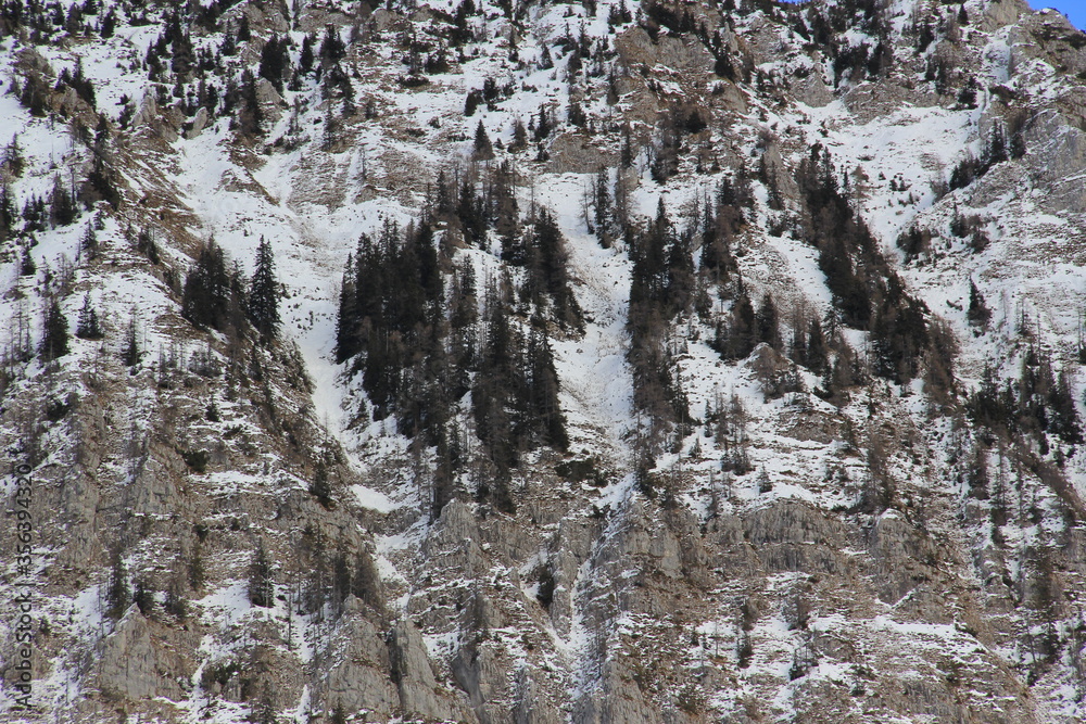 Dangerous mountains on a cold winter day.