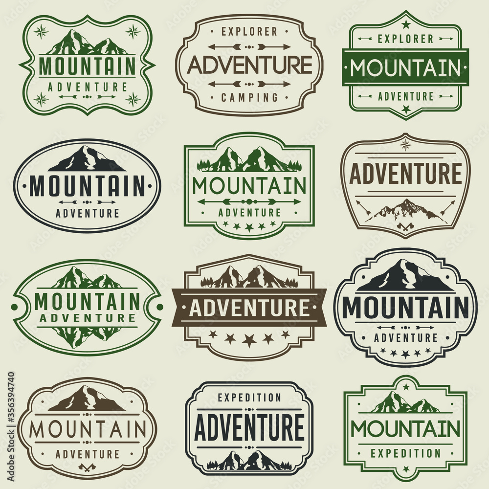 Mountain Adventure Stamp. Frames. Grunge Design. Icon Art Vector. Old Style Frames.
