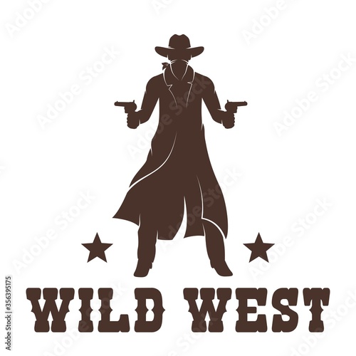 Western Cowboy in a long coat with guns stencil