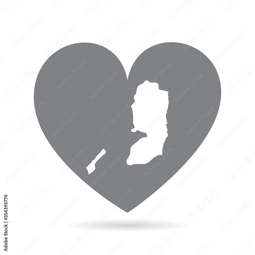 Palestine country map inside a grey love heart. National pride