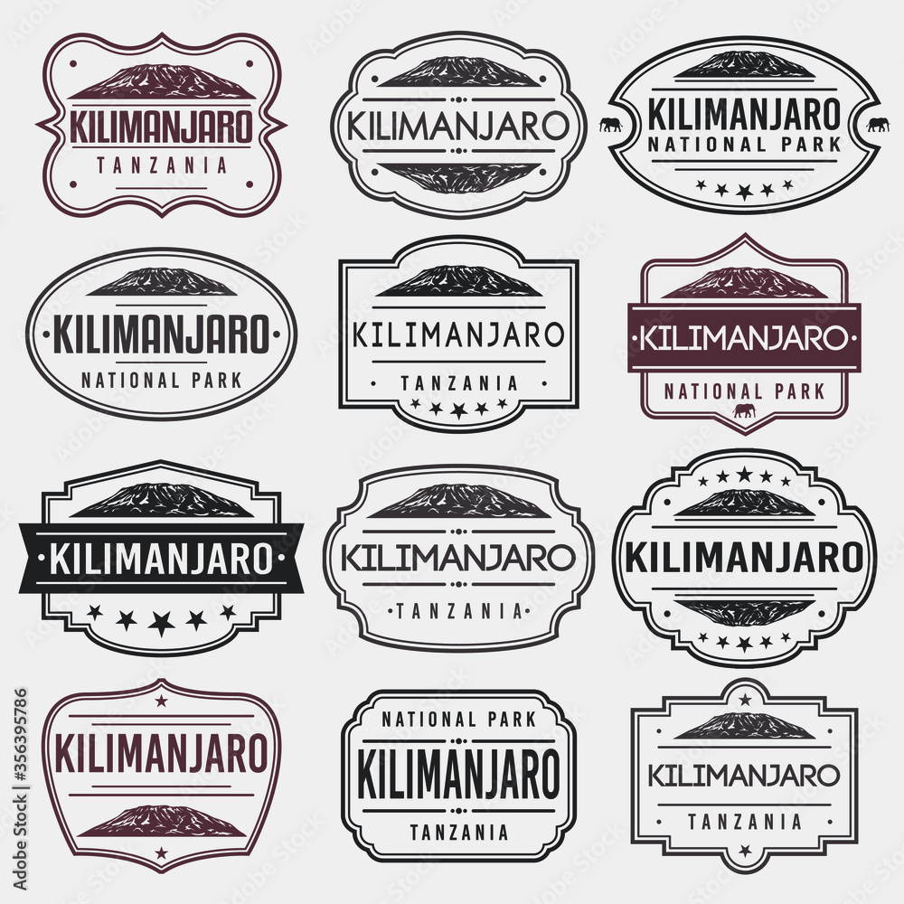 Kilimanjaro Mountain Tanzania Stamp. Frames. Grunge Design. Icon Art Vector. Old Style Frames.