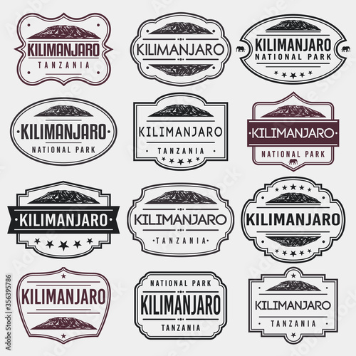 Kilimanjaro Mountain Tanzania Stamp. Frames. Grunge Design. Icon Art Vector. Old Style Frames.