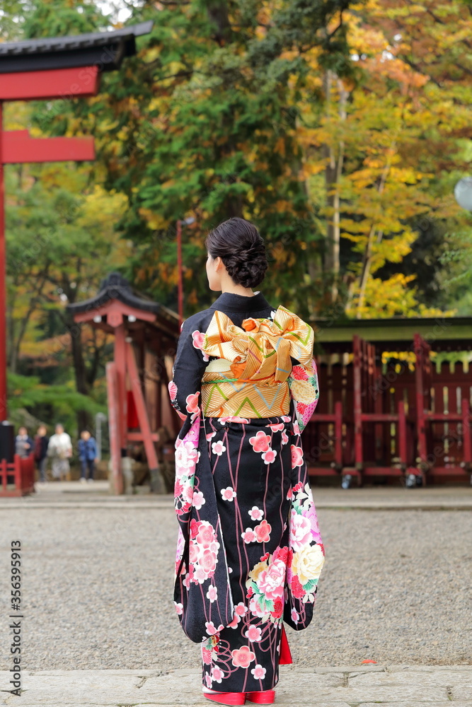 日本の美しい着物の後ろ姿
