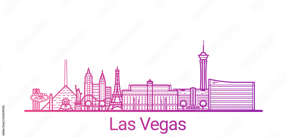Las Vegas city colored gradient line. All Las Vegas buildings - customizable objects with opacity mask, so you can simple change composition and background fill. Line art.