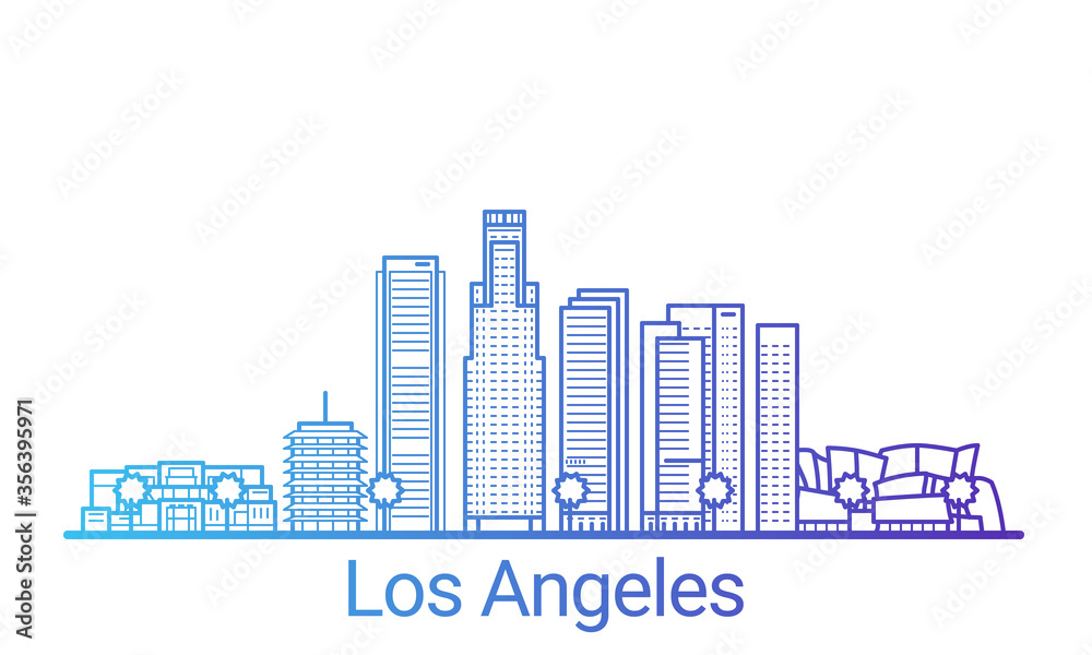 Los Angeles city colored gradient line. All Los Angeles buildings - customizable objects with opacity mask, so you can simple change composition and background fill. Line art.