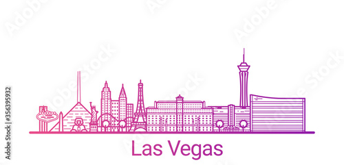 Las Vegas city colored gradient line. All Las Vegas buildings - customizable objects with opacity mask, so you can simple change composition and background fill. Line art.