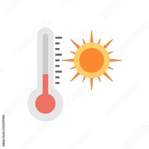 Thermometer and sun icon. Hot weather symbol for creative UI design element.