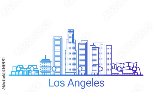 Los Angeles city colored gradient line. All Los Angeles buildings - customizable objects with opacity mask  so you can simple change composition and background fill. Line art.