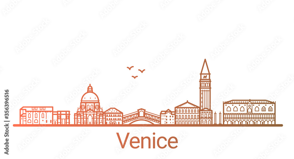 Venice city colored gradient line. All Venice buildings - customizable objects with opacity mask, so you can simple change composition and background fill. Line art. Venice city colored gradient line. All Venice buildings - customizable objects with opacity mask, so you can simple change composition and background fill. Line art.
