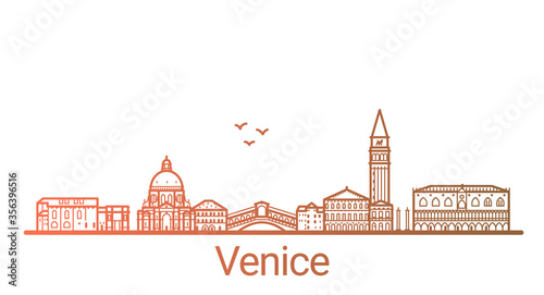 Venice city colored gradient line. All Venice buildings - customizable objects with opacity mask, so you can simple change composition and background fill. Line art.