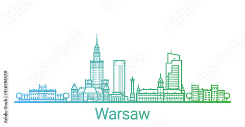 Warsaw city colored gradient line. All Warsaw buildings - customizable objects with opacity mask, so you can simple change composition and background fill. Line art.