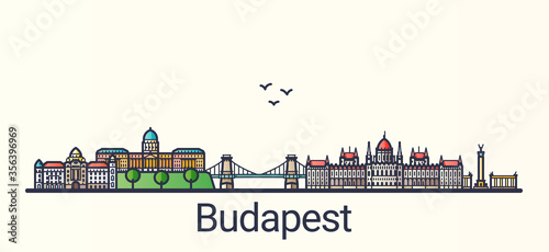 Photography Banner of Budapest city in flat line trendy style