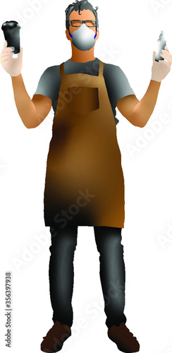 coffee shop worker with face mask and uniform