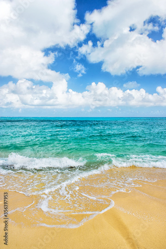 Blue sea ocean water sky sand beach Summer travel landscape © LiliGraphie