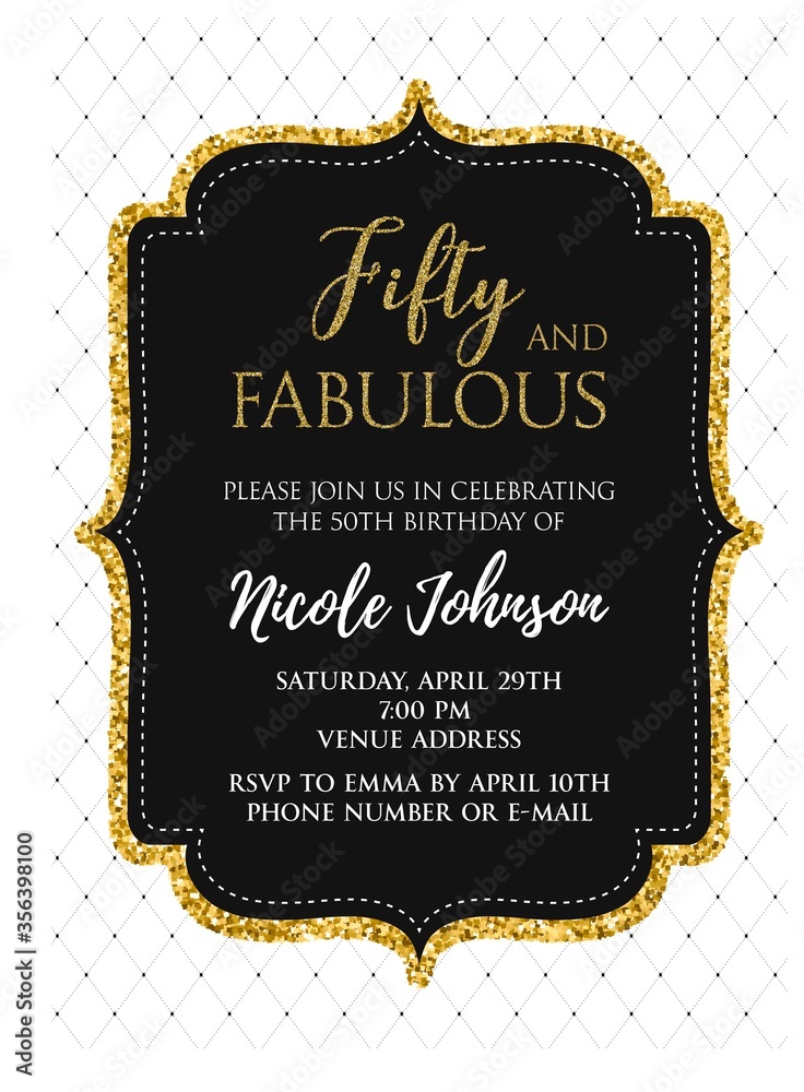 Fifty and Fabulous. Birthday party vector printable invitation card ...
