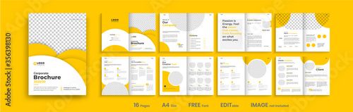 Professional brochure template layout design, yellow shapes, business profile template design, 16 pages, annual report,minimal, editable businss brochure.