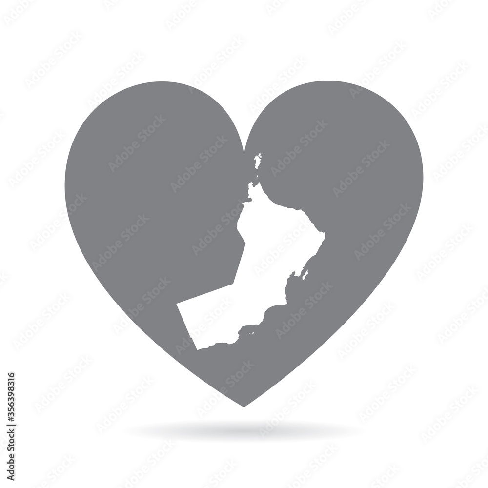 Oman country map inside a grey love heart. National pride Oman country map inside a grey love heart. National pride