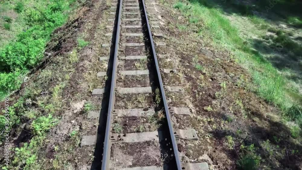 Old railroad tracks through the forest. Old railroad tracks through the forest.