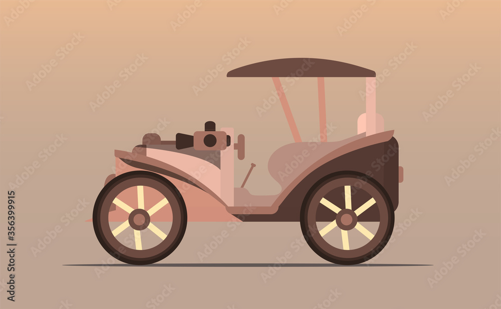 Flat design loco with brown classic car