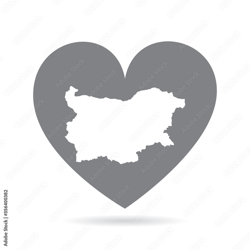 Bulgaria country map inside a grey love heart. National pride Bulgaria country map inside a grey love heart. National pride