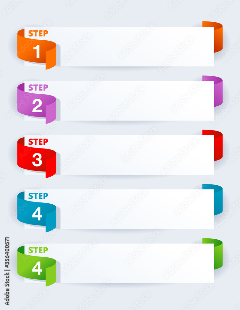 Infographics template for brochure or web presentation - 5 steps horizontal information banner with different colors for each step Infographics template for brochure or web presentation - 5 steps horizontal information banner with different colors for each step