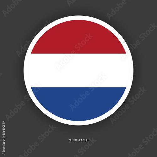 Netherlands circle flag icon isolated on dark grey background. Holland sticker flag in circular shape on barely dark background. 